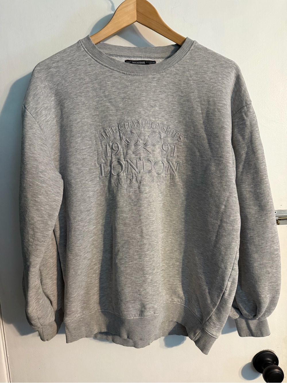 Threadbare London Embroidered Crewneck Sweatshirt - Gray- Size 8W TENNIS PREP